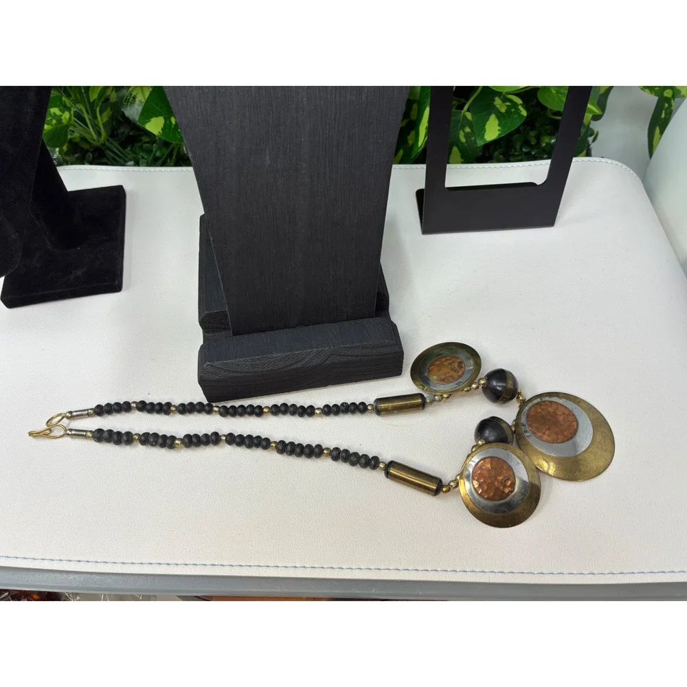 Vintage Brutalist Statement Necklace Brass Copper Modernist